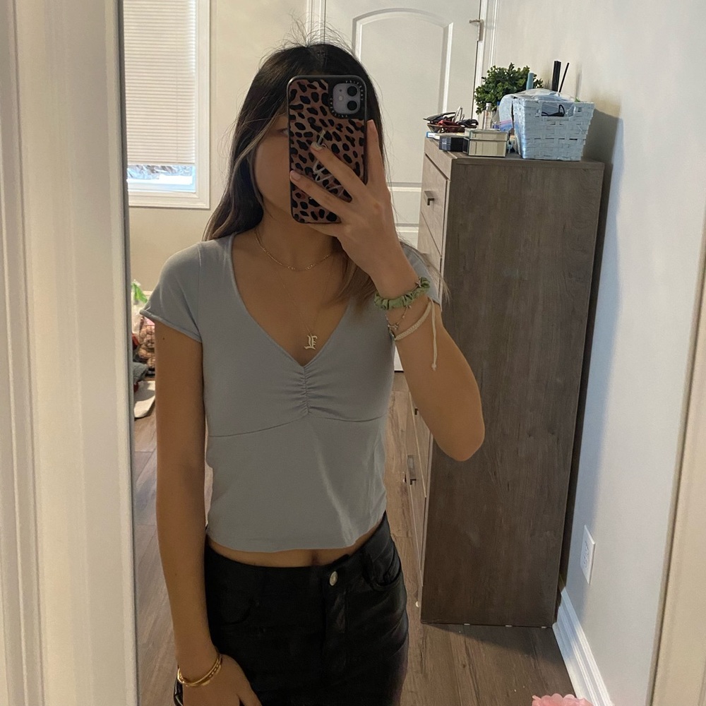 Blue V-neck T-shirt from Brandy Melville